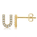 Macro shot of gold-plated silver letter U earrings with zircons and S925 hallmark - Style U