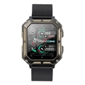 Rugged bronze square smartwatch with a black metal mesh strap and fitness tracking data - Black Milanese
