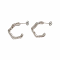 Gold plated wave C-shaped stainless steel earrings with sparkling inlaid diamonds - Silver C-Shape White Zirconia Style (PDK1654)