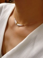 Vintage style 18K gold necklace with white enamel curved moon pendant for elegant women - E0919 White Necklace