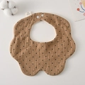 Brown muslin cotton baby bib with black polka dots and wavy petal edges - Gauze Flower Scarf - Khaki Polka Dot