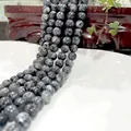Natural round grey labradorite stone beads with characteristic blue sheen on a string - Black Glitter 15 / 6mm / Approx 63pcs
