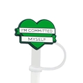 Green heart-shaped silicone straw cover with I'M COMMITTED MYSELF text on white banner - 9-I'M COMMITTED TO MYSELF