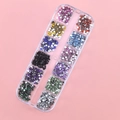 12-grid storage box with colorful square nail art rhinestones on a pink background - 12 Colors Rectangle Rhinestones