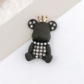 Black resin crown bear charm with pearl necklace and rhinestones for DIY shoe decoration - Black