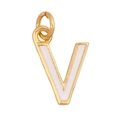 Gold plated letter V pendant with white enamel filling on a clean white background - White - Letter V