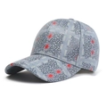 Light gray washed cotton baseball cap with dark grid print and red ink splash pattern - L (58-60cm) / Blue Gray