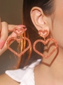 Rose gold heart earrings with sparkling rhinestones and glitter finish - Rose Gold Large Heart Pendant Style (LDE1019OR)