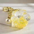 Cat paw acrylic keychain with yellow star sequins and white pearl charm pendant - Luminous Pearl Paw Style / Lemon Yellow