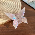Pinza per capelli a farfalla iridescente con finitura rosa e blu perlata da donna - Farfalla 7cm / Rosa Olografico