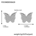Frosted silver butterfly stud earrings in stainless steel with 1.2cm width dimensions - Steel Color Hollow Butterfly Earrings