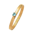 Detailed shot of a gold elastic bracelet featuring a heart-shaped blue topaz gemstone - Bracelet-Light Blue