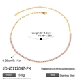 Detailed size specifications for a gold stainless steel necklace with pink zircon stones - Pink Zirconia Tennis Necklace (JDN0112047-PK)
