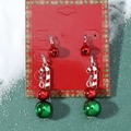 Christmas earring set featuring red bells and festive candy cane bead drops - 2-Pair Candy Cane & Bell Set (0813)