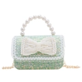 Mini sac à main menthe pour fille avec nœud en perles et bandoulière dorée - Perle Vert