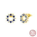 Elegant gold flower earrings in 925 silver with blue sapphire and zircon stones - APE124-14K-Gold Blue White Hoop