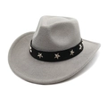 Detail of grey felt cowboy hat featuring black leather band and silver star rivets - M (56-58cm) / Light Gray