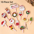 Set of 10 festive Christmas cupcake toppers with Santa, reindeer and tree designs - Wreath Gift Cake Toppers 10 Sets