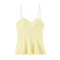 Top a spalline giallo pallido con fiocco, bordo in pizzo e orlo a volant in vista piatta - XS / Giallo chiaro