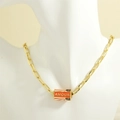 Detailed close-up of gold chunky link necklace with striped Amour cylinder pendant - Red White Striped Cylinder(NE2045-A-2)