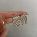 Elegant gold-tone rectangle drop earrings featuring dense white sparkling rhinestones - Rectangular Full Diamond Tassel
