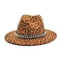 Cappello fedora classico in lana con stampa leopardata e fascia nera con borchie argento - Cachi