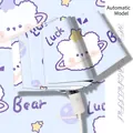 Automatic tri-fold purple umbrella featuring cartoon bear and planet prints - 306 Automatic - Lucky Bear / Light Purple