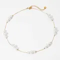 Elegant gold stainless steel necklace featuring tiered white pearls and lobster clasp - Gold White Pearl Necklace (D953)