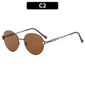 Vintage round frame sunglasses with dark tea lenses and coffee metal accents, model C2 - Coffee Frame Dark Tea Lens