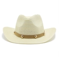 Chapeau de cowboy en paille beige pour le soleil avec ruban marron et clous dorés - M(56-58cm) / Blanc Cassé