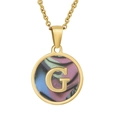 18K gold-plated titanium steel necklace featuring a round letter G shell pendant - Colorful Abalone Shell Letter G