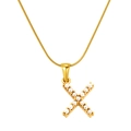Gold plated stainless steel snake chain necklace with pearl-encrusted X pendant - X (S-P149-X)