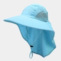 Detail showing wide brim and breathable mesh panel on light blue sun hat for neck protection - Sky Blue