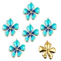 Blue enamel flower charms in gold-plated stainless steel with sparkling rhinestones - Flower No.9 / 33x39mm / Blue