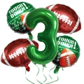 Rugby Geburtstag Ballon Set mit grüner Zahl 3 und Touch Down Folienballons - Nummer 3, Football Und Runde Luftballons Kombination