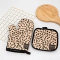 Thickened kitchen oven mitt and pot holder set featuring stylish leopard skin pattern print - Light Leopard