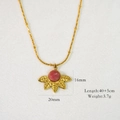 Detail shot of leaf pendant necklace with pink stone including 16x20mm dimensions - Leaf Style (XB2401004-7)