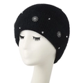 Damen Strickmütze in Schwarz mit silbernen Strass-Schneeflocken für den Winter und Herbst - Schwarz