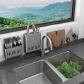 Gunmetal grey stainless steel 4-piece kitchen rack set with knife and lid holder - Gun Grey 4-Piece Set: Knife Holder + Lid Rack + Board Rack + Chopstick Holder