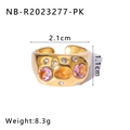 Detail of vintage 18k gold plated ring with pink and orange rhinestones and 1.1cm width - Pink and Orange Gemstone Gold Style (NB-R2023277-PK)