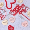 Décorations de gâteau Happy Valentine's Day en acrylique rouge et or sur marbre - Style Joyeuse Saint-Valentin 2 / Rouge
