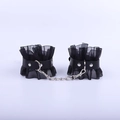 Lace-trimmed black leather handcuffs with silver metal chain for bondage cosplay - Leather/Lace/Metal / Black Leg Cuffs