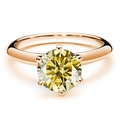 Classic S925 silver six-prong ring with rose gold finish and yellow moissanite - Size 5 / 1 ct / Lemon Yellow