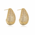 Elegant gold teardrop earrings for women featuring sparkling pave-set cubic zirconia stones - Gold/White Zirconia