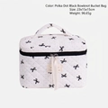Beauty case trapuntato bianco con pois neri e fiocco grande, dimensioni pari a 23x15x15cm - Stile Secchiello Bianco
