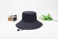 Dark blue outdoor sun hat with wide brim, mesh vents, and adjustable chin strap - Navy Blue
