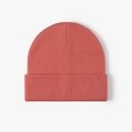 Unisex knit beanie in coral pink featuring a wide cuff and thick double-layer texture - One Size / Orange Red (23B090)