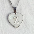 Titanium steel heart pendant necklace with white shell inlay and silver letter Z detail - Letter Z / Silver
