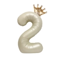 Creamy beige number 2 foil balloon with mini golden crown for birthday decoration - Cream White Crown Number 2
