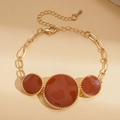 Bracelet ajustable à maillons dorés avec breloques rondes en émail rouge brique - Bracelet / café